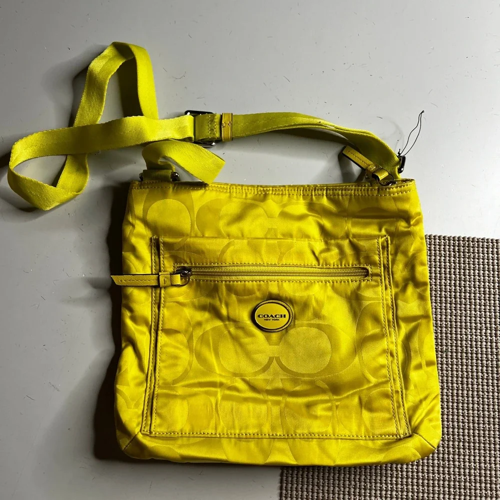 Coach Signature C Satin Crossbody Bag Neon Yellow F77408 Messenger Bag